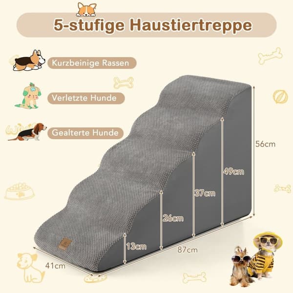 Hundetrapp 5 trinn sklisikre hundetrinn laget av grått skum