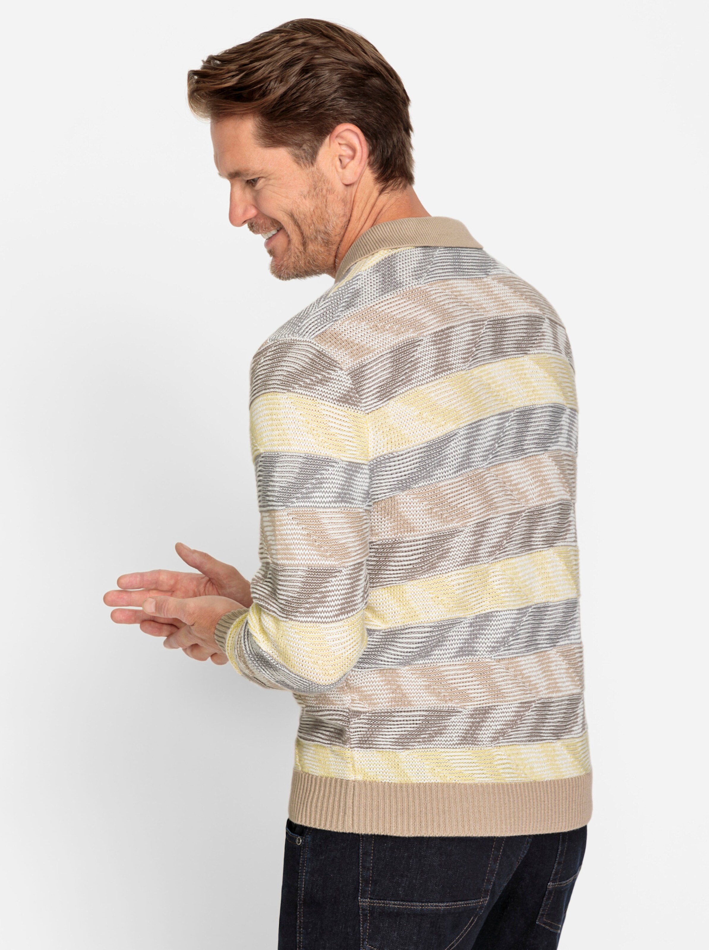 Marco Donati Pullover in vanille-grau-gemustert