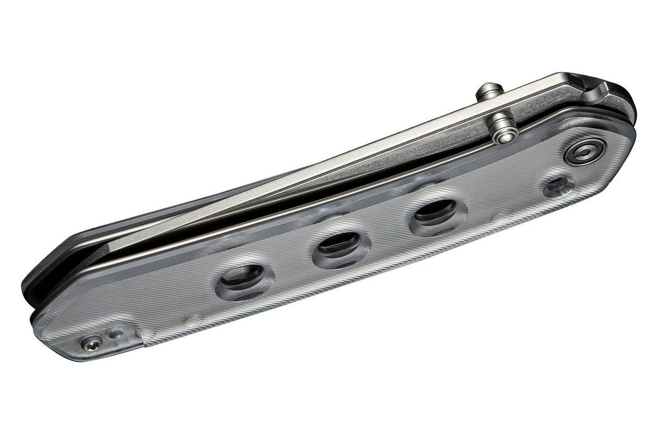 Civivi Vision FG C22036-7 Satin Nitro-V, Stonewashed Flat, Polished Clear Lexan, zakmes, Snecx Tan design