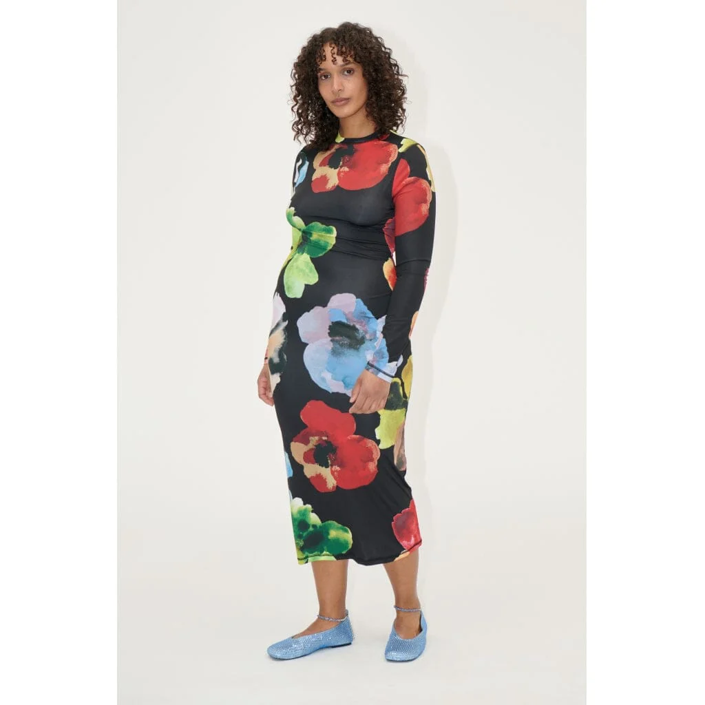 Stine Goya Pullover Long Sleeve Midi Dress, 2244 Stocking Jersey watercolor bloom