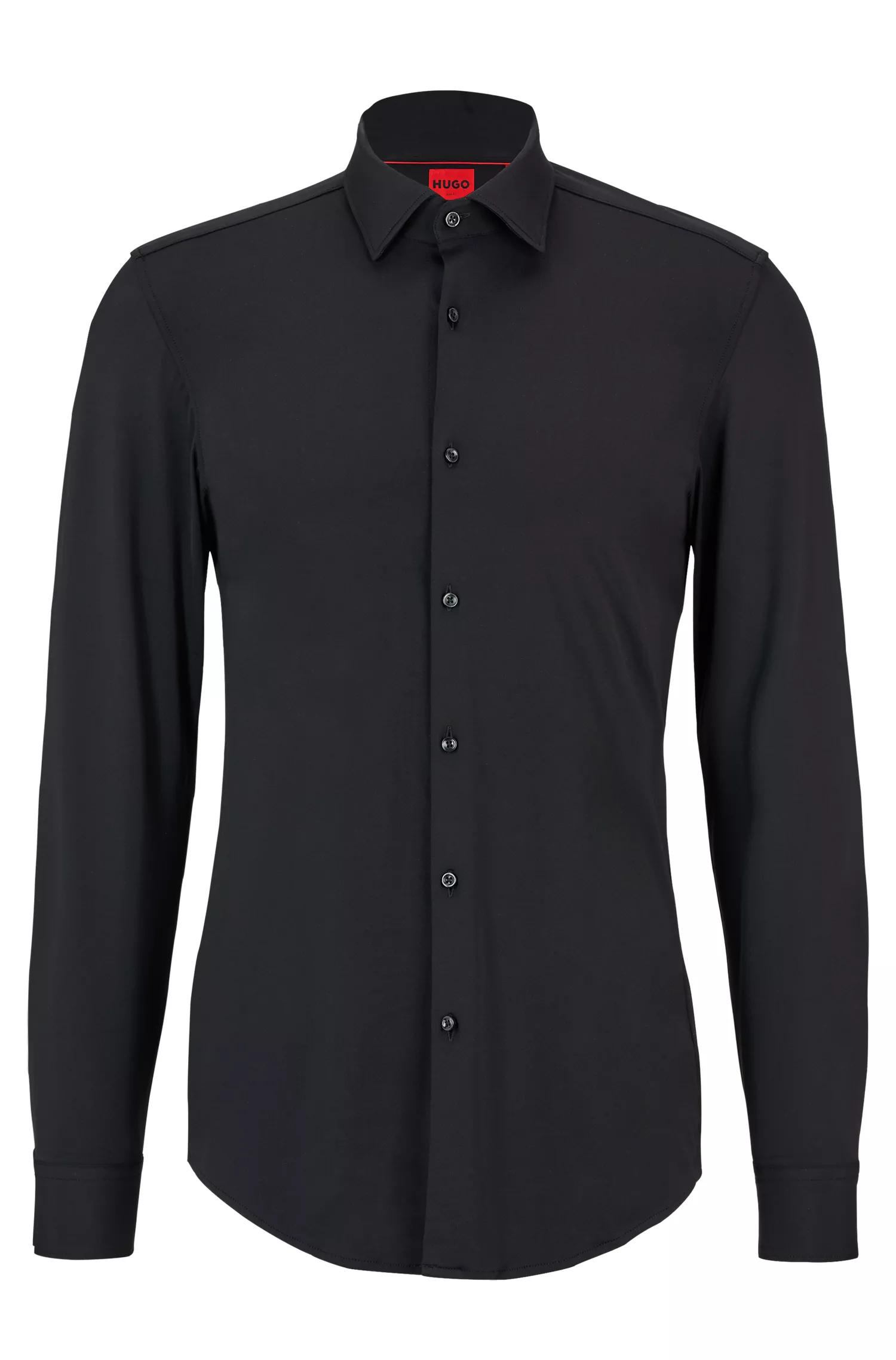 Camisa HUGO vermelha, corte slim, em malha elástica de alta performance.