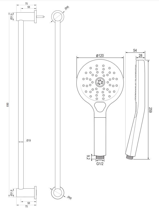Brauer Chrome Edition thermostatische doucheset met glijstang en 3 standen handdouche chroom