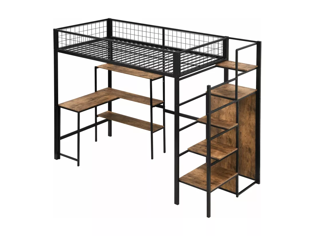 90 * 200cm lits superposés, lit en fer, sous la table, plusieurs étagères, armoire intégrée, noir