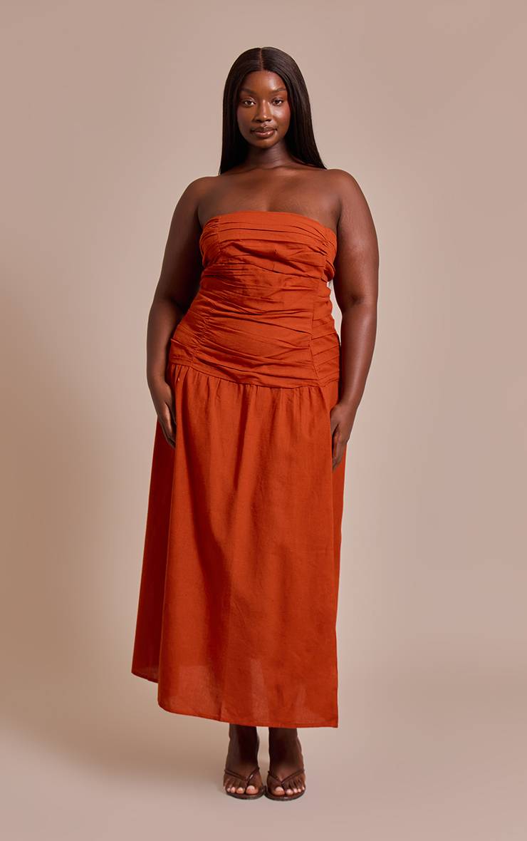 Rouille Robe Maxi Froncée Grande Taille Avec Détails De Bordure Contrastante