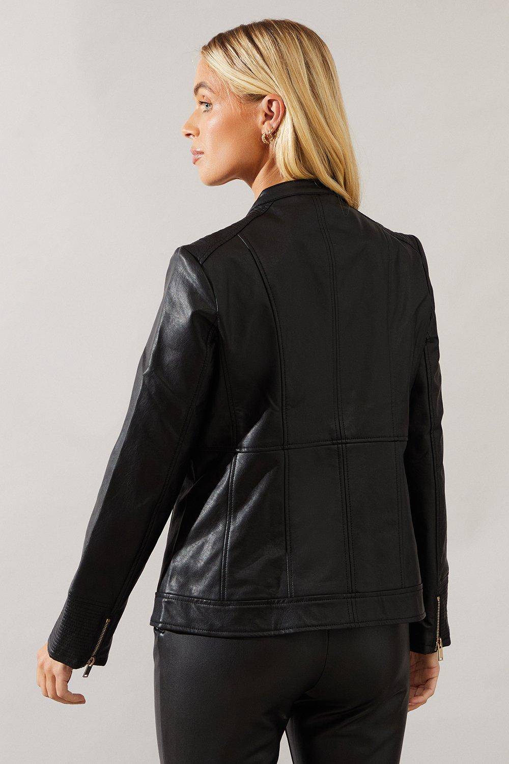 Wallis Veste Petite en synthétique Noir avec Détails de Coutures