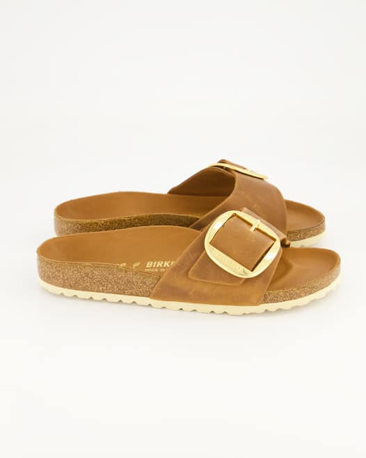 Birkenstock Madrid Big Buckle Leder geölt Pantoletten in Braun