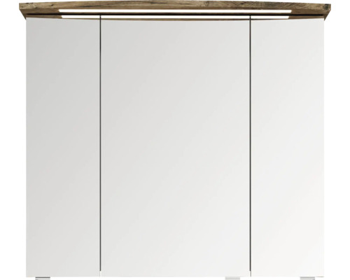 Badkamermeubelset Pelipal serie 4010, afmetingen (B x H x D): 84 x 200 x 45 cm, fronten in eikenhouten look, Ribbeck badkamermeubelset met 4 delen, inclusief witte keramische wastafel, keramische wastafelkast en spiegelkast met ledverlichting.