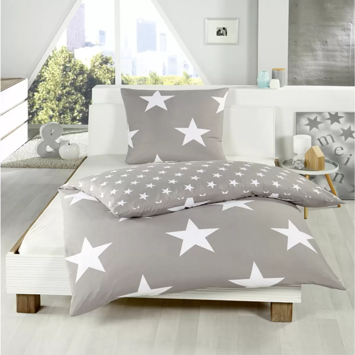 Bettwäsche-Set Star weiss,grau