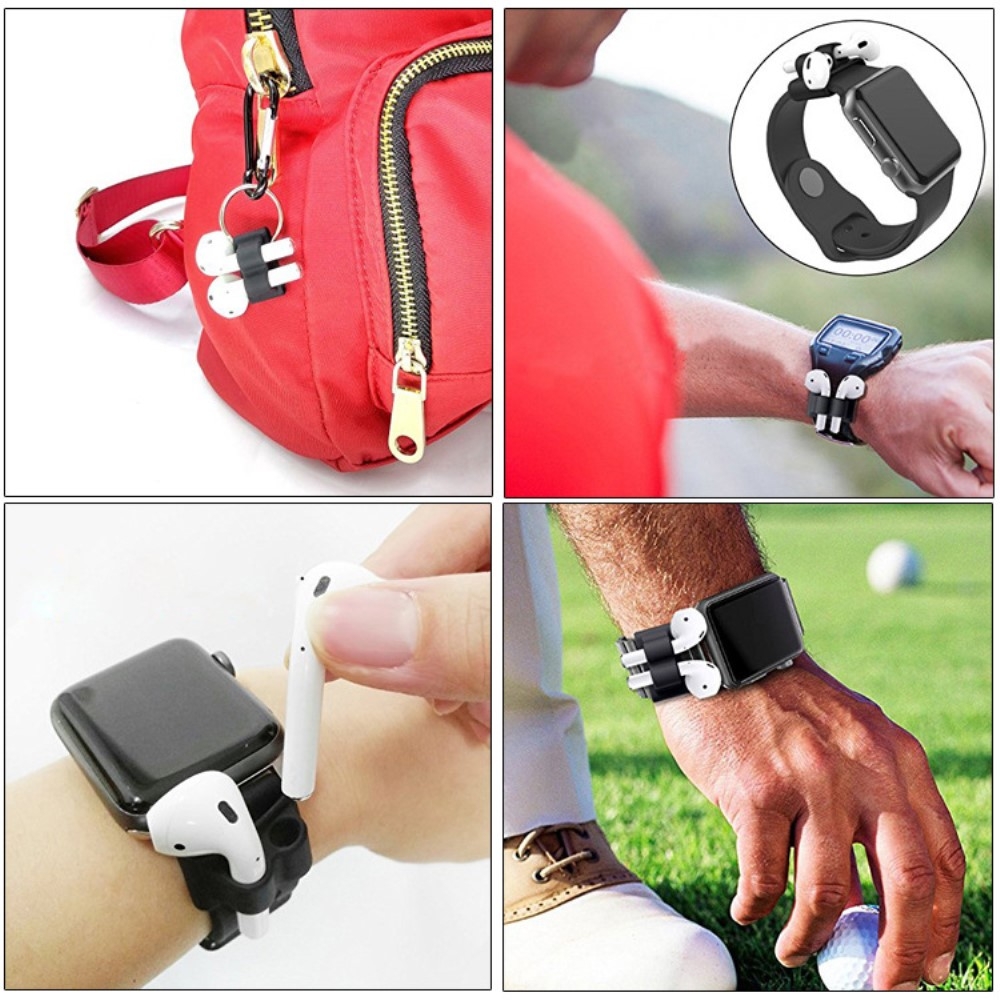 AirPods Anti-Lost Silikon Clip Halterung für Apple Watch Armband - Schwarz