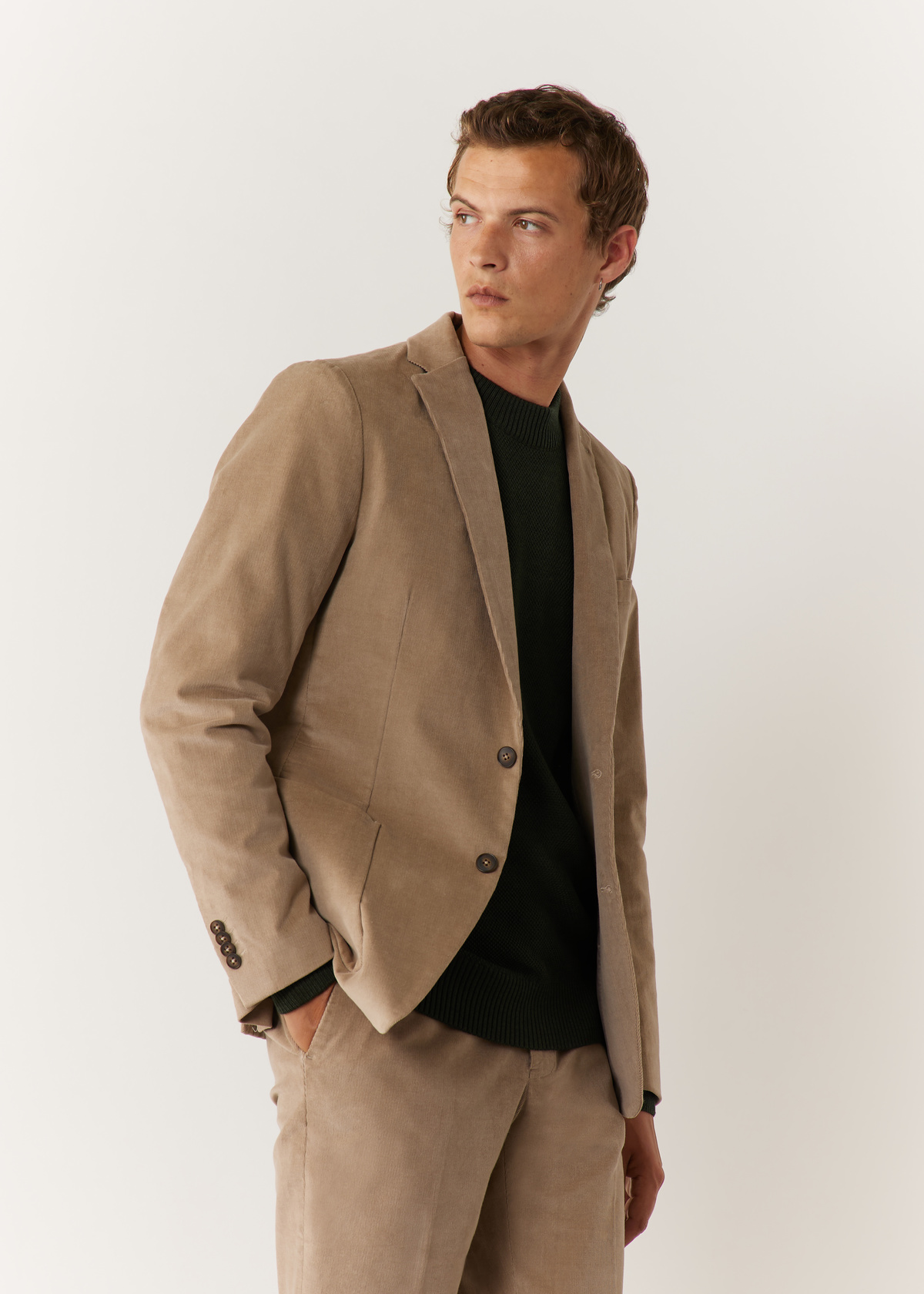 Veste coordonnable Regular en velours côtelé uni sable