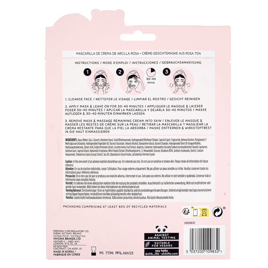Oh K! Pink Clay & Witch Hazel Cream Sheet Mask