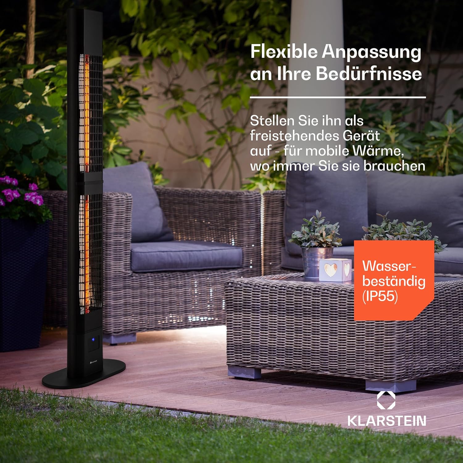 blumfeldt Heat Guru, Infrarot Heizstrahler Terrasse, Infrarotheizung, IP54 Outdoor, Standgerät mit Fernbedienung, Infrarotstrahler 3000W