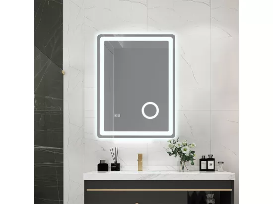 Miroir salle de bain LED 60x80cm anti buée avec LED 3 couleurs et loupe x3 LB-3612