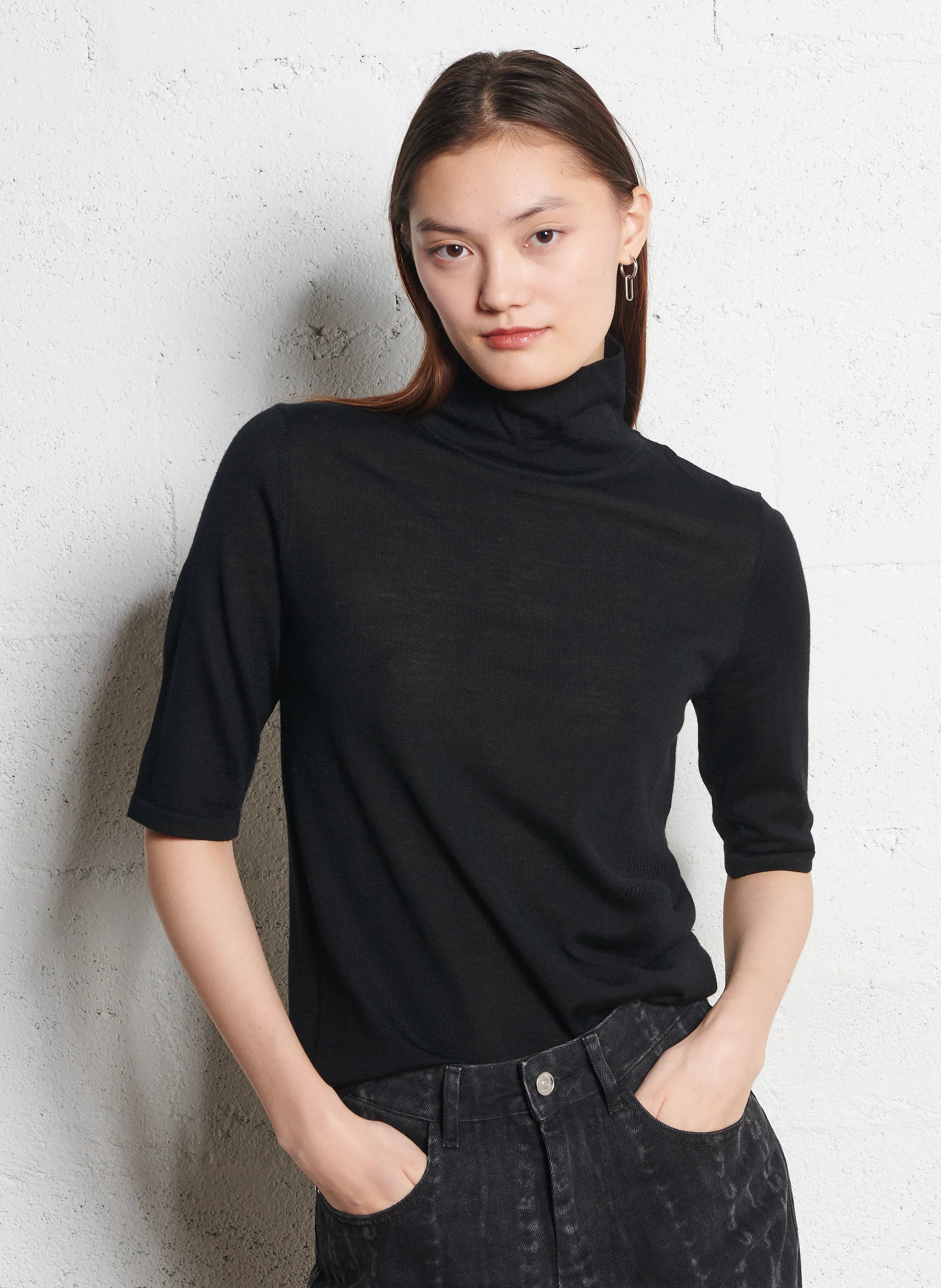 AUDREY - Pull col roulé en laine| Noir