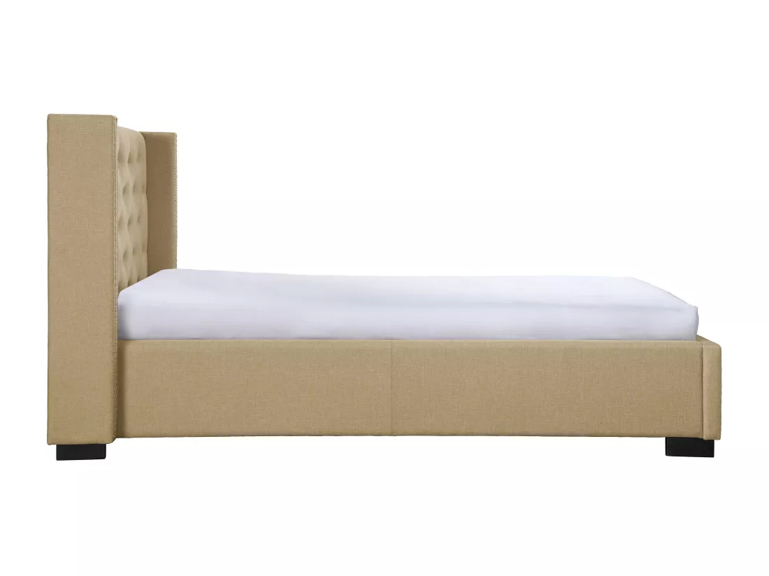 Lit 90 x 200 cm avec tête de lit capitonnée - Tissu - Beige - MASSIMO II