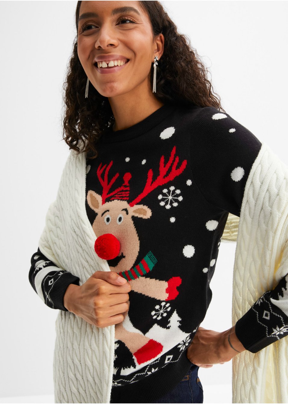 Pull motif Noël avec encolure ronde