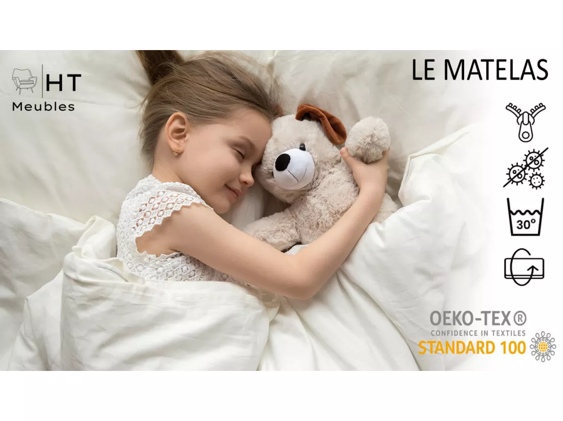 Lit gigogne enfant fille blanc FIONA avec sommier et matelas - Princesse et licorne roses - 2 x 160 cm x 80 cm