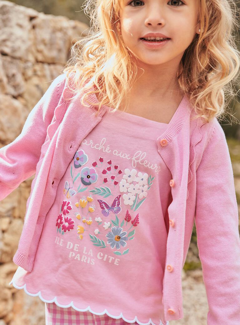 T-shirt rose à motif fleurs