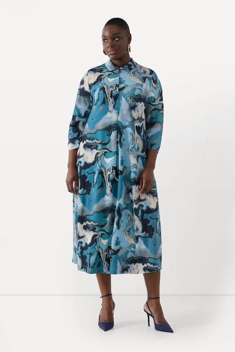 Kleid, Punto di Roma, A-Linie, Hemdkragen, 3/4-Arm