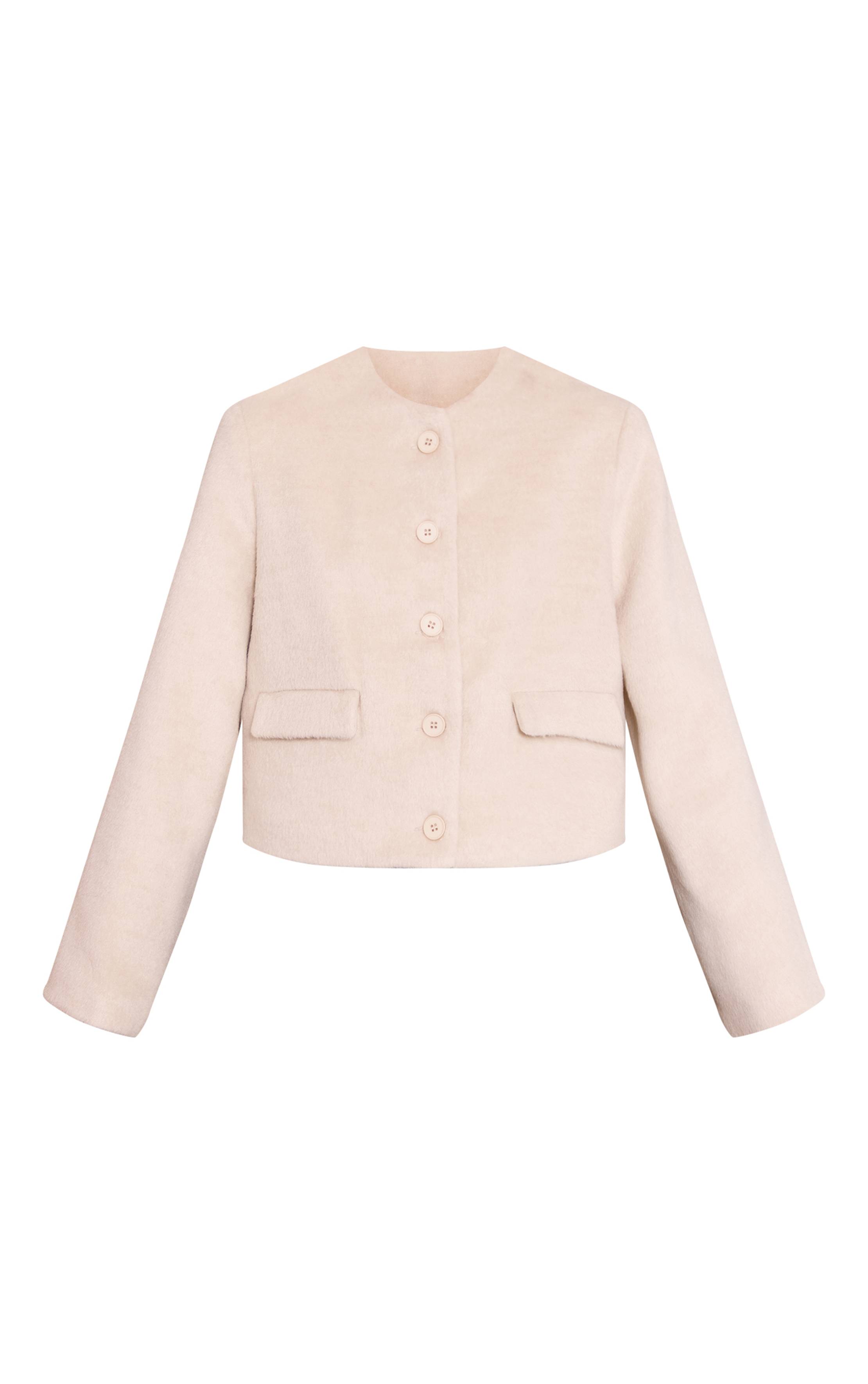Crème Veste Cintrée En Laine Brossée À Simple Boutonnage
