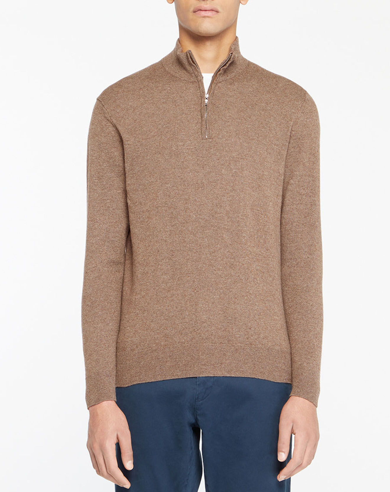 Hackett London Pull en Laine & Cachemire mélangés Zippé  Chiné marron clair
