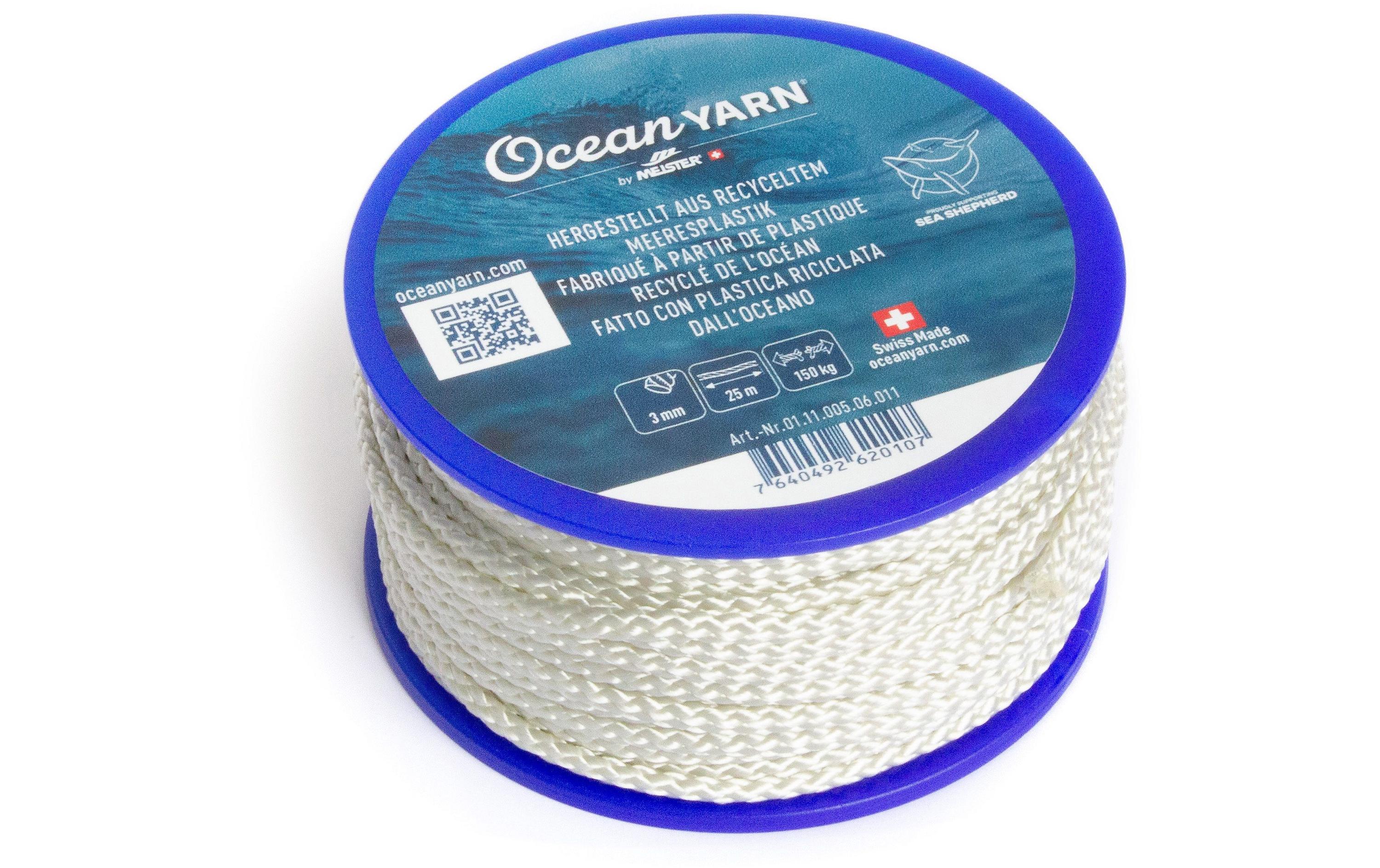 Seil OceanYarn Ø 3 mm, 25 m, 150 kg, WeissKordel aus recyceltem Kunststoff normalgeflochten