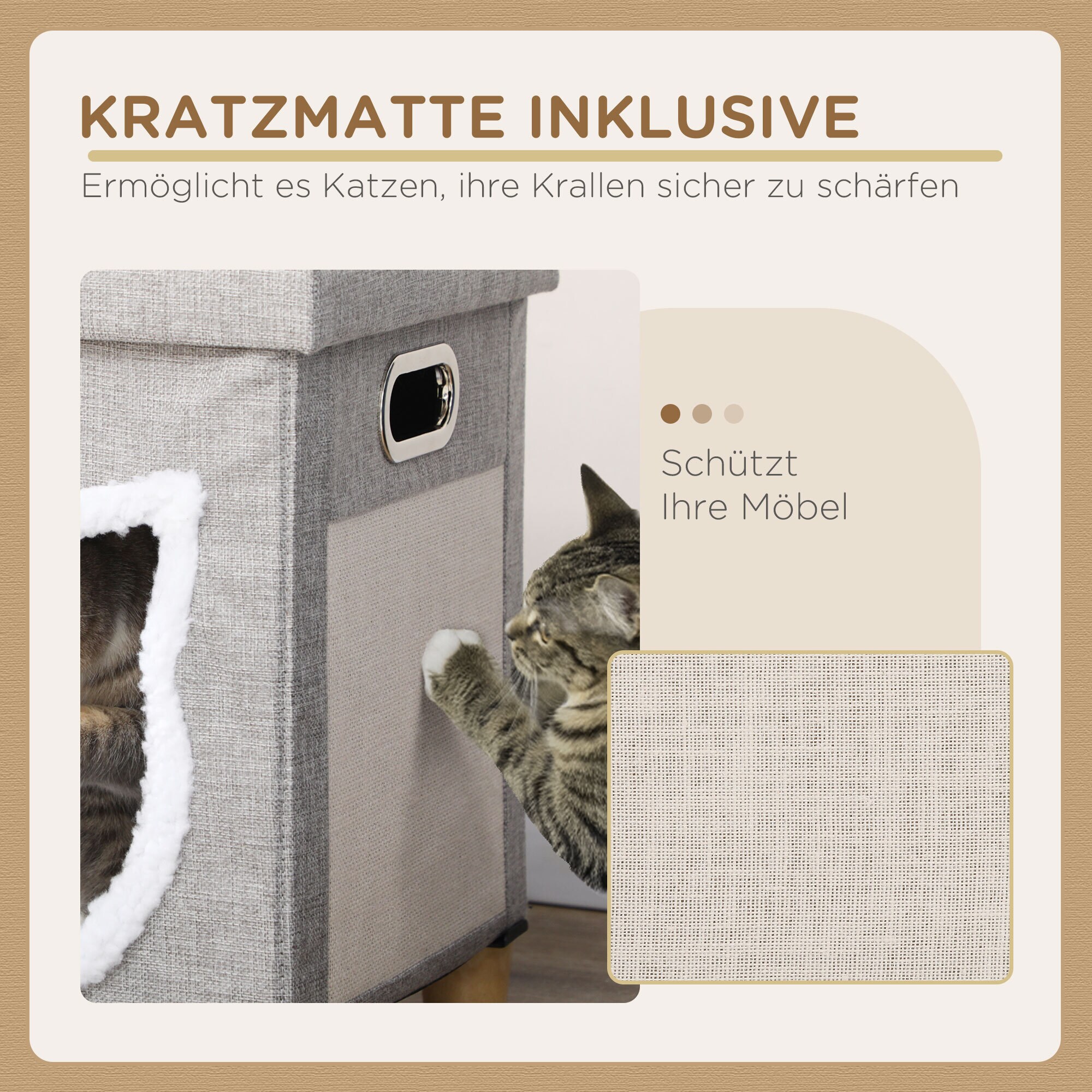 PawHut Katzenhaus mit Kissen und Spielball grau 35,5L x 35,5B x 42,5H cm