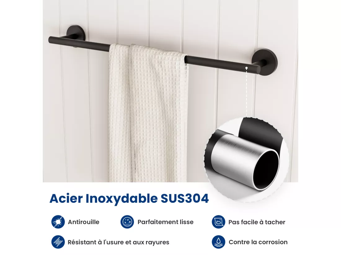 Cecipa MAX Noir Porte-serviettes Mural Salle de Bain Porte-papier Hygiénique en Acier Inoxydable Ensemble de Suspension de Salle de Bain 4 Pièces