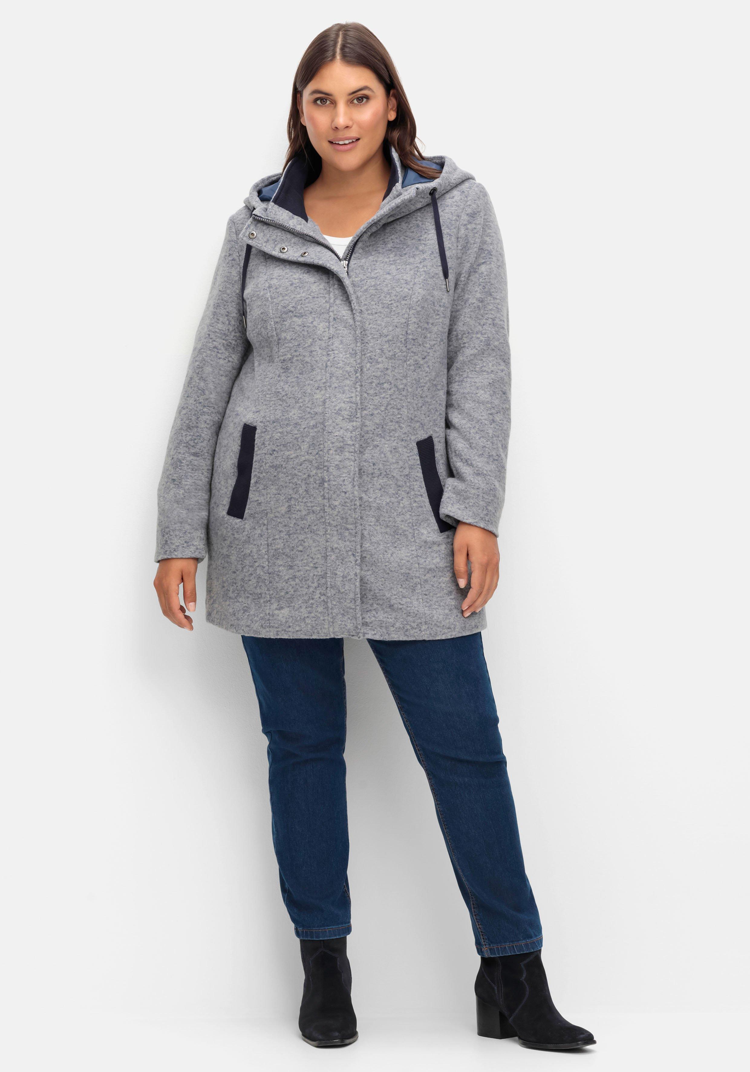 Lange Kapuzenjacke mit Kontrastdetails