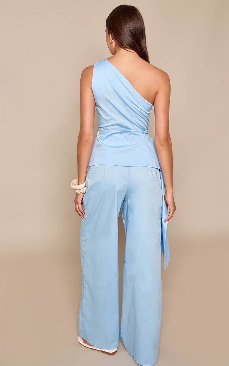 Bleu Layette Pantalon Large À Plis En Popeline - Ensemble Coordonné
