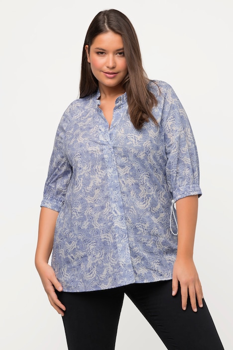 Bluse, A-Linie, Rundhals, 3/4-Arm, Biobaumwolle
