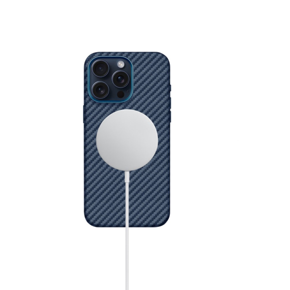 iPhone 15 Pro Max MagSafe Hardcase Hülle im Carbon Look - Blau