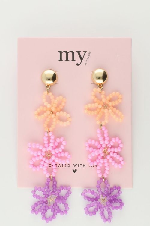 Statement oorbellen met 3 meerkleurige bloemen