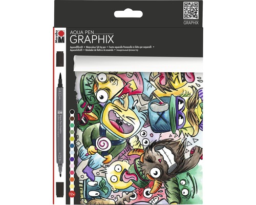 Marabu Aqua Pen Graphix Mega Mash aquarelpotloden set van 12