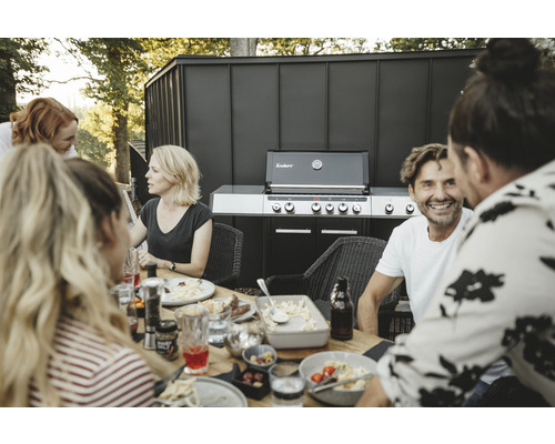 Enders® UNIQ PRO 3 IK CRUSTER 3-pits gasbarbecue, zwart/aluminium-zilver, inclusief dekselthermometer, vetopvangbak, grillrooster, hittebestendige handgreep, krachtige warmtezone, zijplank, houder voor grillgerei. Grillrooster: geëmailleerd gietijzer