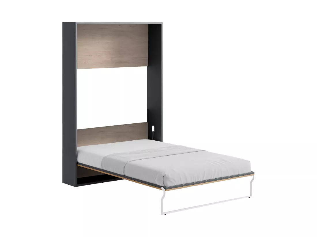 Lit escamotable 140 x 200 cm - Ouverture verticale manuelle - Coloris : Naturel et anthracite - MALINA II