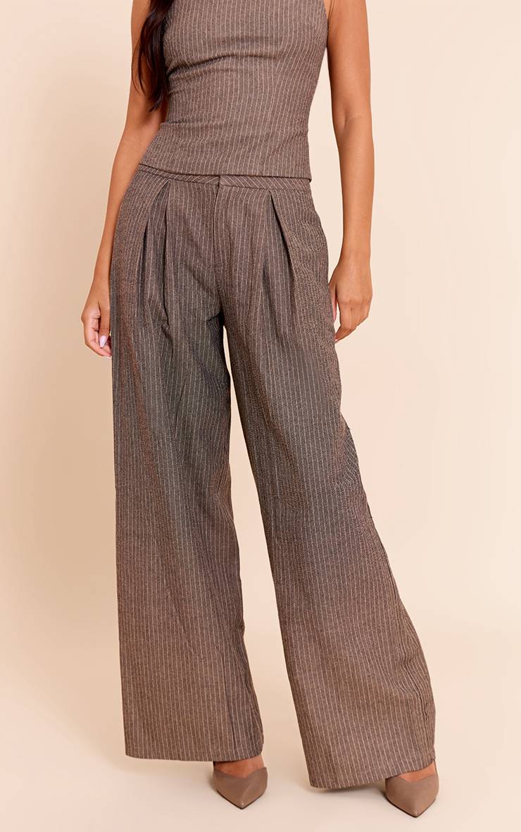 Gris Pantalon Large Tissé À Chevrons Coupe Tailleur