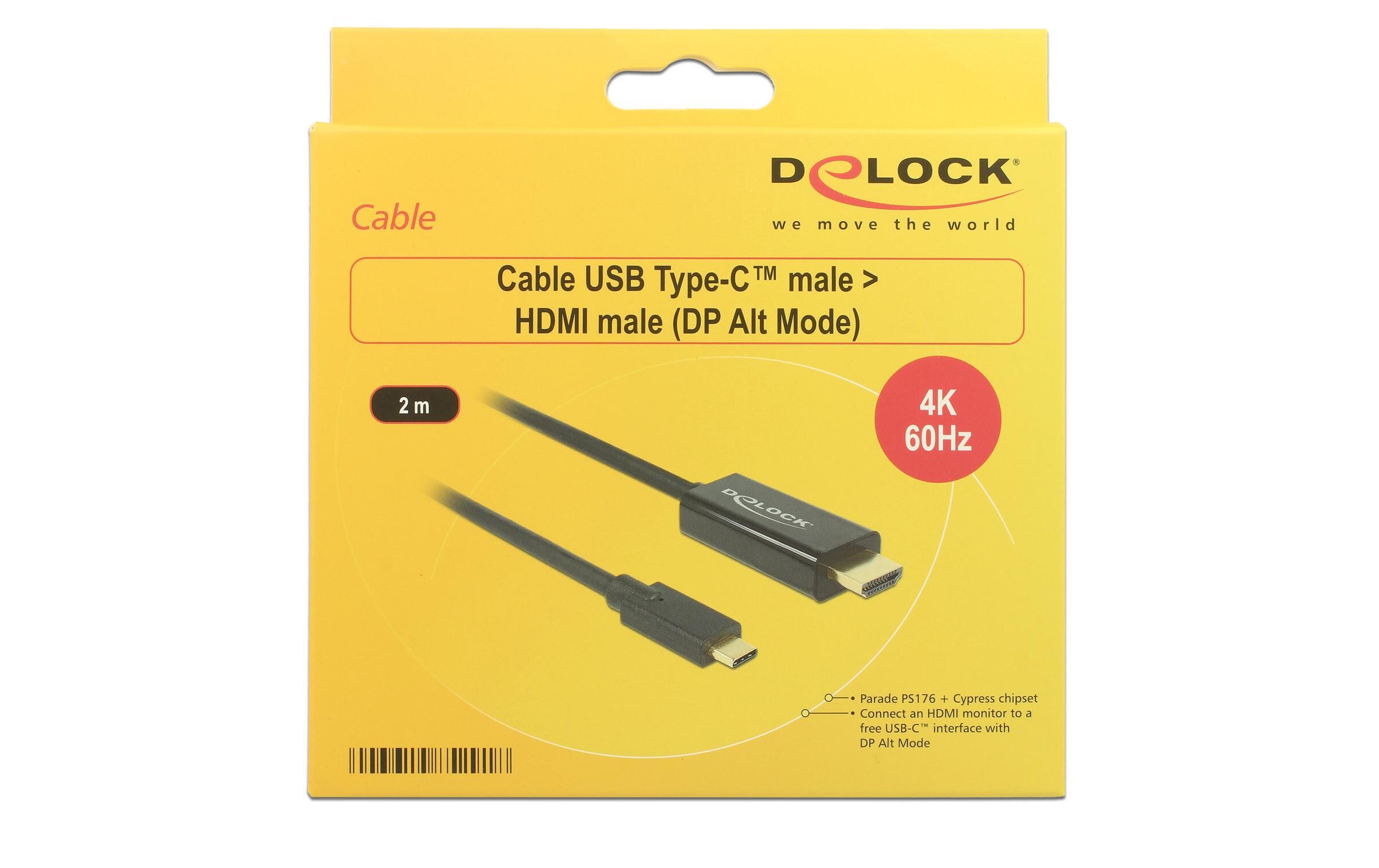 Kabel 4K 60Hz USB Type-C - HDMI, 2 mUSB-C zu HDMI Kabel