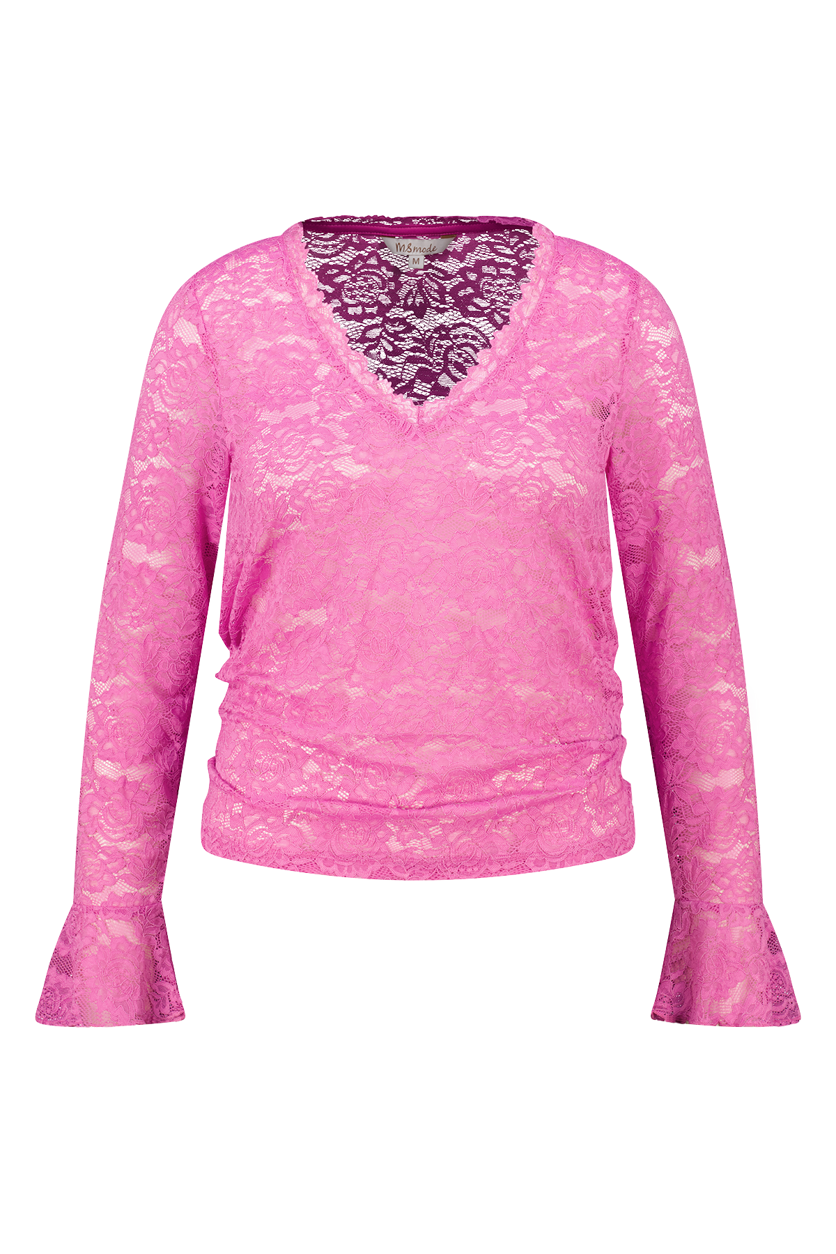 Kanten top met lange mouwen Pink
