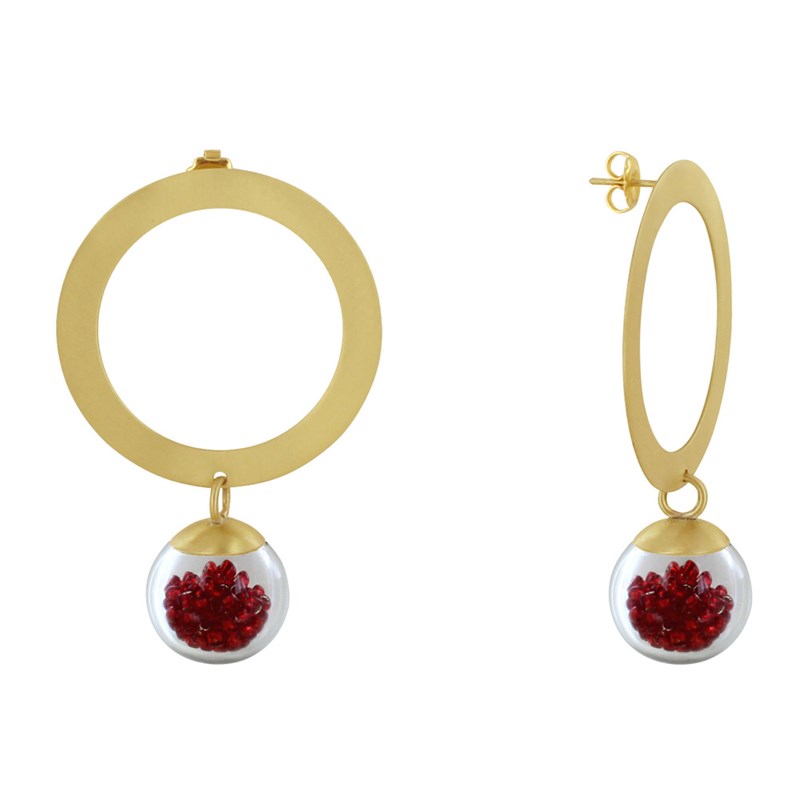 Boucles d'Oreilles Anneau Laiton Bulle Pâte de Verre et Perles
