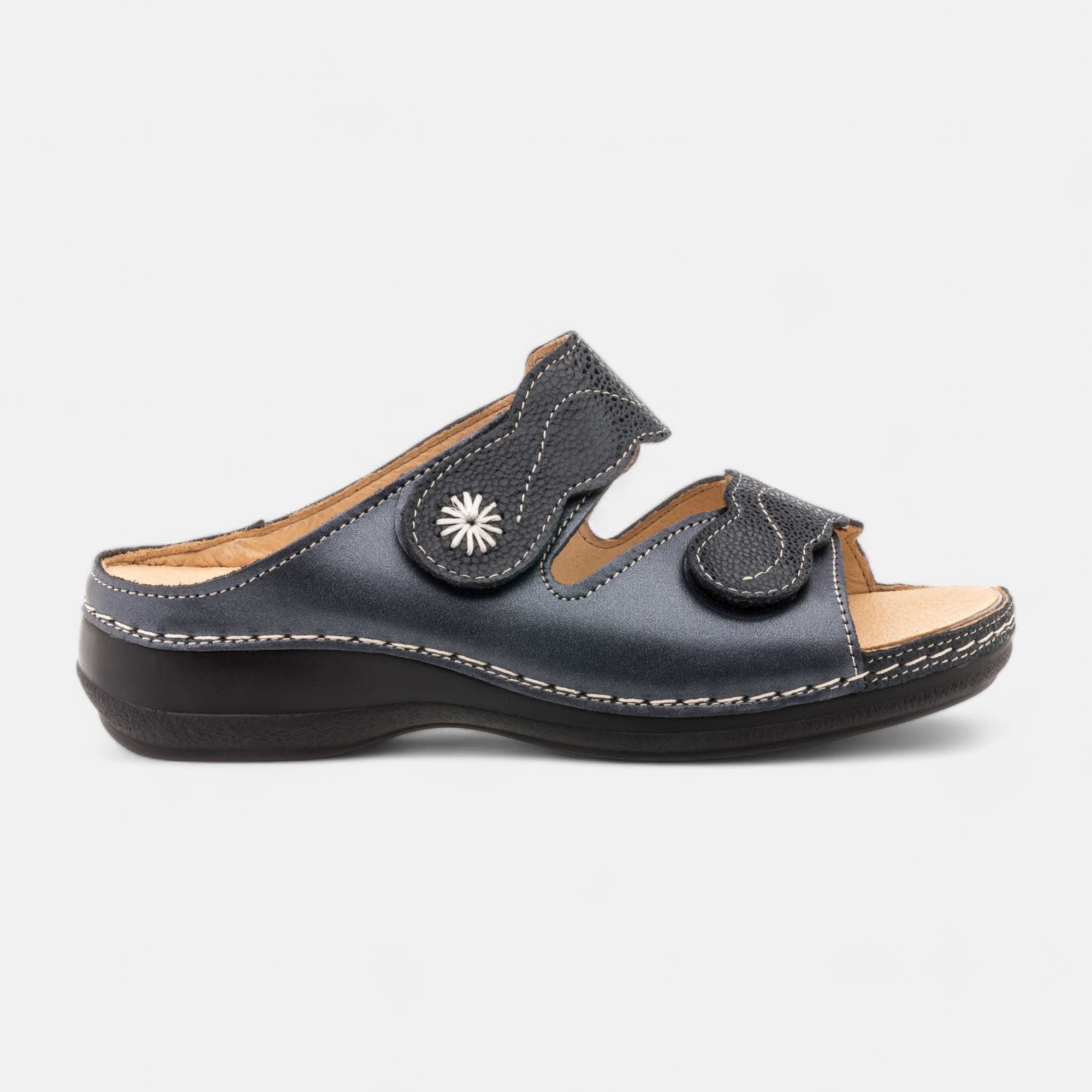 Nu-pieds confort Femme en cuir bleu
