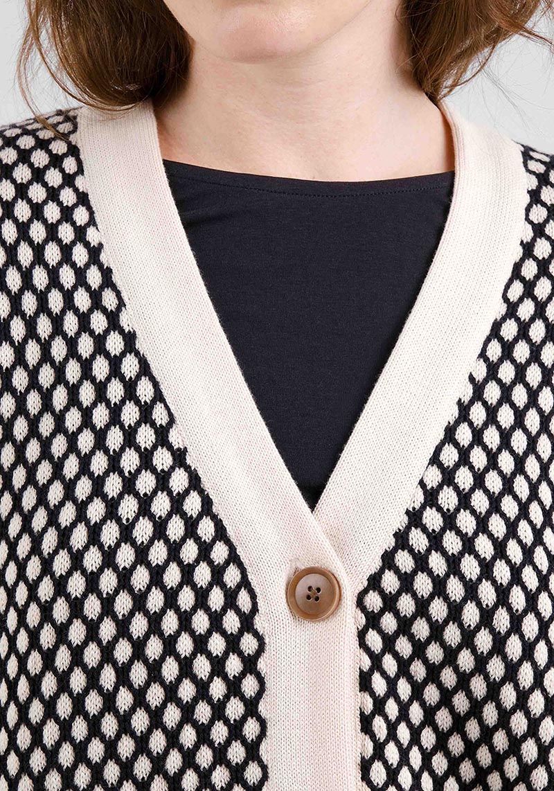 Dedicated Cardigan Kanan Bubble Knit Black/Vanilla Whitecap Gray
