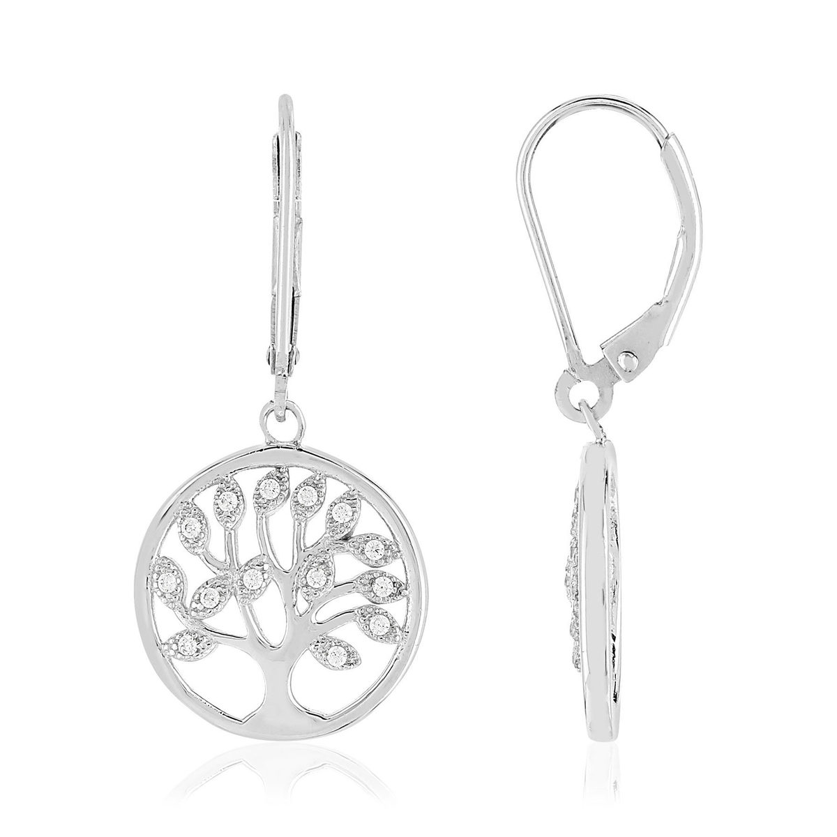 Boucles d'oreilles argent 925 dormeuses arbres de vie zirconias