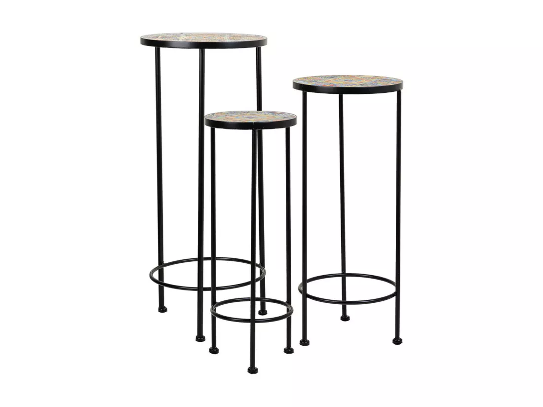Ensemble de 3 supports en mosaïque et métal noirs