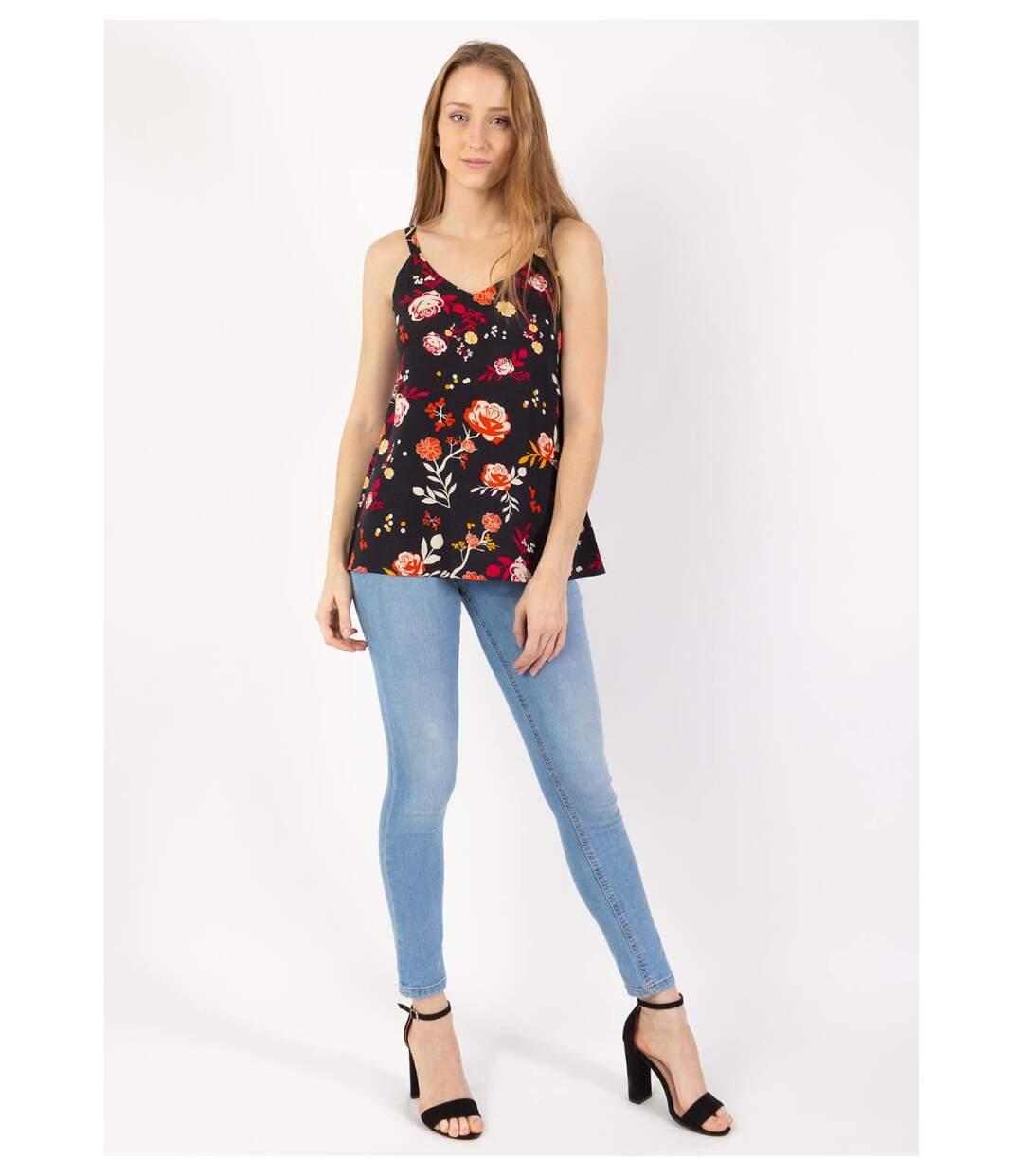 Top fines bretelles ANAE fleuri noir Coton Du Monde