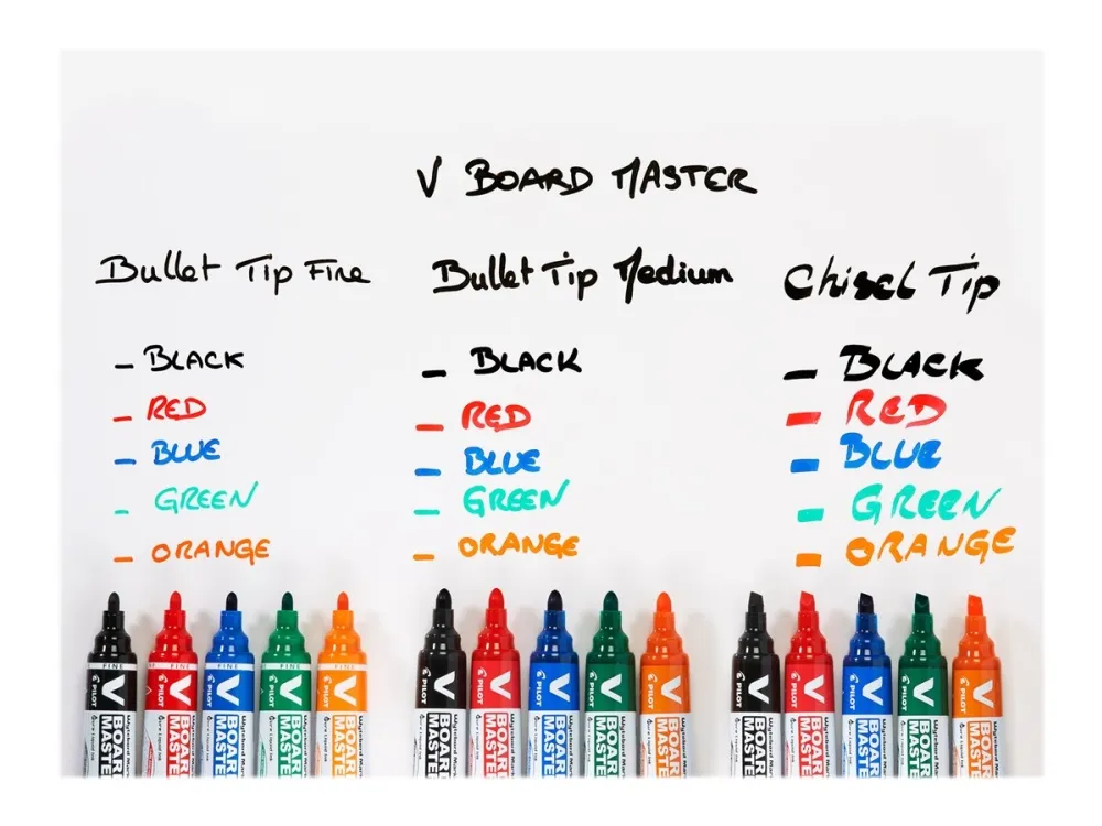 Whiteboardmarker Pilot V-Board Master, rund spids - med 5 stk. ass. farver