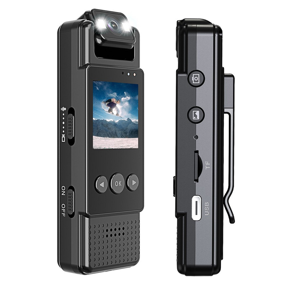 Mini FullHD 1080p WiFi Kamera Bodycam mit TFT Display / Sprachaufzeichnung / Nachtsicht / MicroSD Slot / 180° Rotation und Clip-Halter - Schwarz