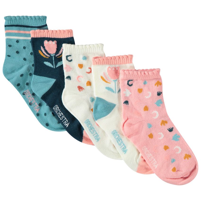 Lot de 5 paires de chaussettes à col festonné pour fille - Rose