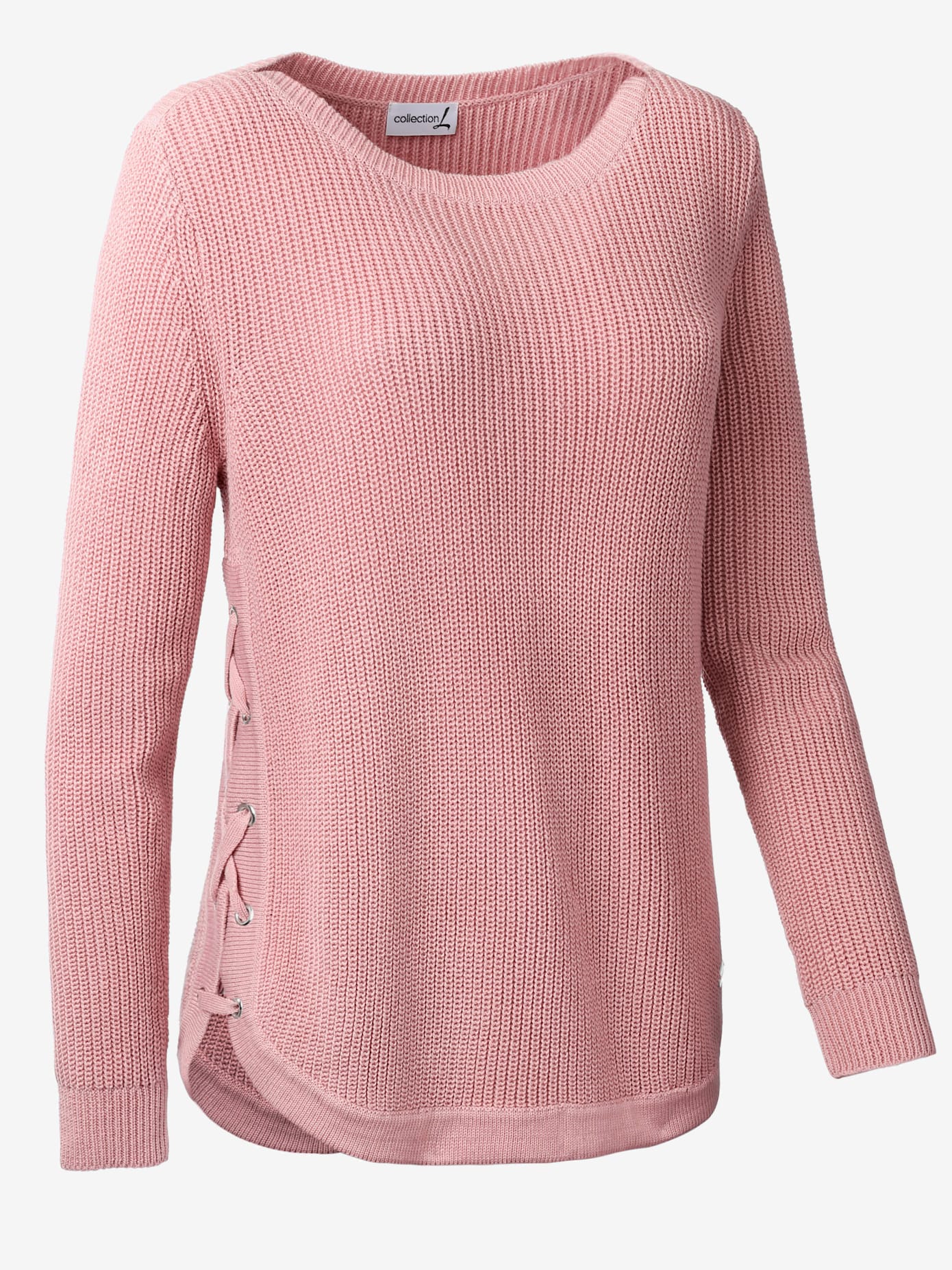 Pull en maille légère lacets et oeillets décoratifs col rond