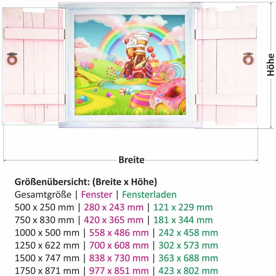 Nikima Wandtattoo 025 Candyland im Fenster in 6 vers. Größen bunt